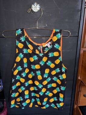 BONGO Pineapple Print Sleeveless Dress - Black, Yellow & Teal